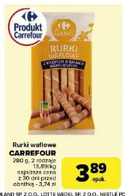 Carrefour Rurki waflowe z kremem o smaku waniliowym Carrefour oferta