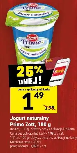 Twój Market Jogurt naturalny Primo Zott, 180 g oferta