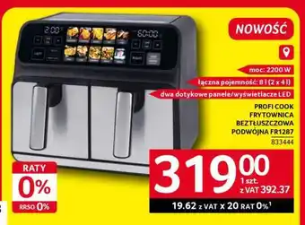 Selgros PROFI COOK Frytownica Beztłuszczowa Podwójna FR1287 oferta