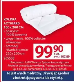 Selgros Kołdra Actigard 160 x 200 cm oferta