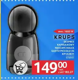 Selgros KRUPS Ekspres kapsułkowy Nescafe Dolce Gusto Piccolo XS KP1A3B31 oferta