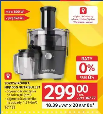 Selgros Sokowirówka NBJ100G Nutribullet oferta
