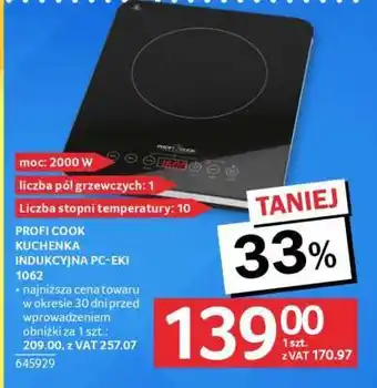 Selgros PROFI COOK KUCHENKA INDUKCYJNA PC-EKI 1062 oferta