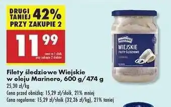 Biedronka Filety śledziowe Wiejskie w oleju Marinero 600 g 474 g oferta