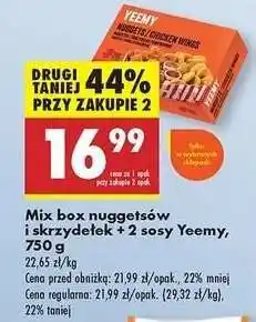 Biedronka Mix box nuggetsów i skrzydełek + 2 sosy Yeemy, 750 g oferta