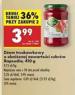 Biedronka Dżem truskawkowy o obniżonej zawartości cukrów Rapsodia 410 g oferta