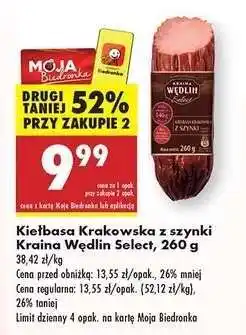 Biedronka Kiełbasa Krakowska z szynki Kraina Wędlin Select, 260 g oferta
