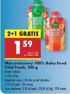 Biedronka Mus owocowy 100 % Baby Food Vital Fresh , 100 g oferta