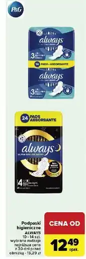 Carrefour Podpaski secure night Always Ultra oferta