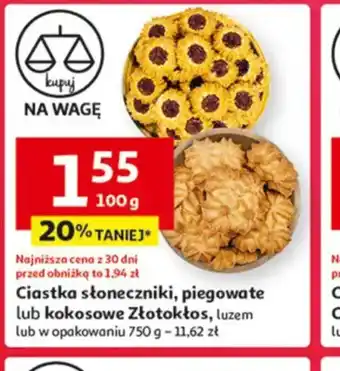 Auchan Ciastka słoneczniki, piegowate lub kokosowe Złotokłos oferta