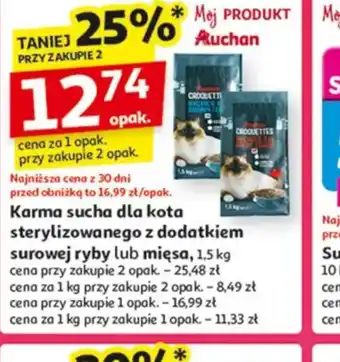 Auchan Karma sucha dla kota sterylizowanego z dodatkiem surowej ryby lub mięsa oferta