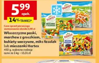 Auchan Włoszczyzna paski, marchew z groszkiem, bukiety warzywne, miks fasolek lub mieszanki Hortex oferta