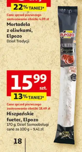 Auchan Fuet hiszpański Elpozo oferta