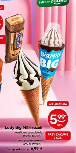 Żabka Lody Big Milk rożek waniliowy, stracciatella 140 ml oferta