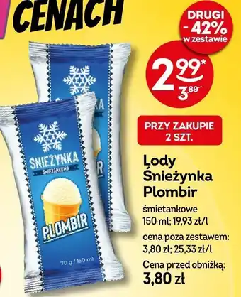 Żabka Lody Śnieżynka Plombir śmietankowe 150ml oferta
