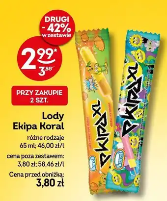 Żabka Lody Ekipa Koral różne rodzaje 65ml oferta