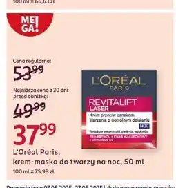 Rossmann Krem do twarzy na noc L'oreal Revitalift Laser X3 oferta
