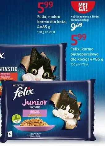Rossmann Karma dla kota kurczak + łosoś Purina Felix Junior oferta