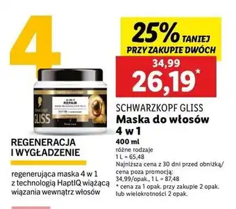 Lidl Maska do włosów Gliss Kur Repair oferta