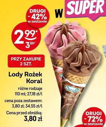 Żabka Lody Rożek Koral różne rodzaje 110ml oferta