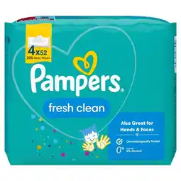 Stokrotka Pampers Fresh Clean Chusteczki nawilżane, 4 opakowania = 208 szt oferta