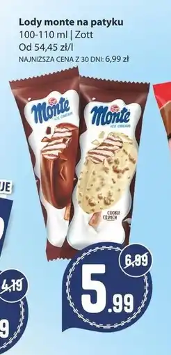 Społem Zott Monte Lody śmietankowe i lody czekoladowo-orzechowe w czekoladzie mlecznej 110 ml oferta