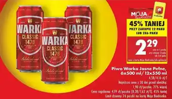 Biedronka Piwo Warka Jasne Pełne, 6x500 ml/12x550 ml oferta