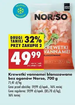 Biedronka Krewetki vannamei blanszowane bez ogonów Norso, 700 g oferta