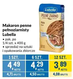 Makro Makaron penne pełnoziarnisty Lubella oferta