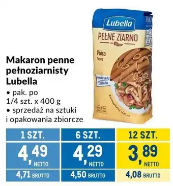 Makro Makaron penne pełnoziarnisty Lubella oferta
