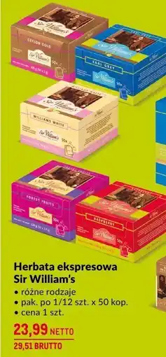 Makro Herbata ekspresowa Sir William's różne rodzaje 50 kopert oferta