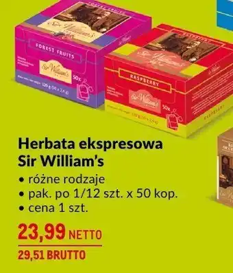 Makro Herbata ekspresowa Sir William's różne rodzaje 50 kopert oferta