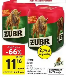 Intermarche Żubr Piwo jasne 2 l (4 x 0,5 l) oferta