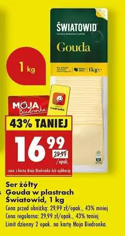 Biedronka Ser żółty Gouda w plastrach światowid , 1 kg oferta