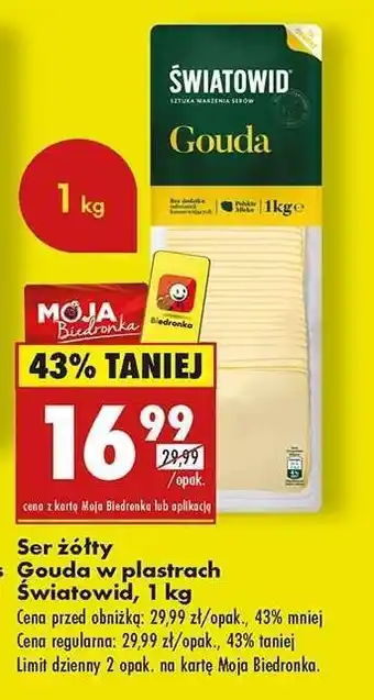 Biedronka Ser żółty Gouda w plastrach światowid , 1 kg oferta
