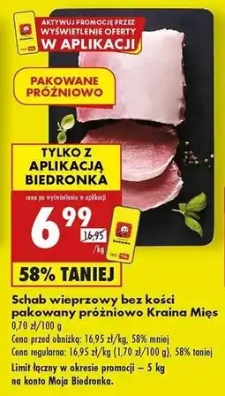 Biedronka Schab wieprzowy bez kości pakowany próżniowo Kraina Mięs oferta