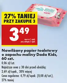 Biedronka Nawilżany papier toaletowy o zapachu maliny Dada Kids 60szt oferta