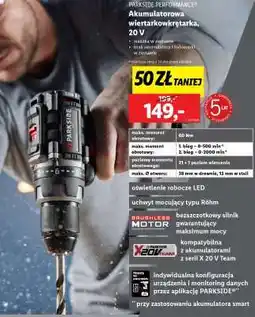 Lidl PARKSIDE PERFORMANCE Akumulatorowa wiertarkowkrętarka, 20 V oferta