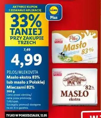 Lidl Pilos/Mlekovita Masło ekstra 83% lub masło z Polskiej Mleczarni 82% 200 g oferta