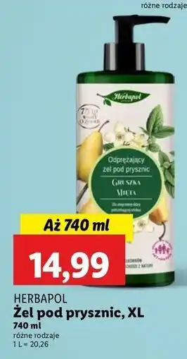 Lidl Olejkowy żel pod prysznic gruszka i mięta Herbapol oferta