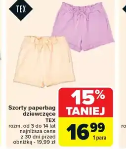 Carrefour Szorty paperbag dziewczęce TEX oferta