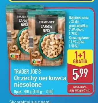ALDI Orzechy nerkowca prażone niesolone Trader joe's oferta