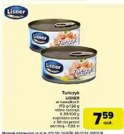 Carrefour Tuńczyk w kawałkach sosie własnym Lisner oferta