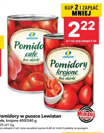 Lewiatan Pomidory w puszce Lewiatan całe, krojone 400/240 g oferta
