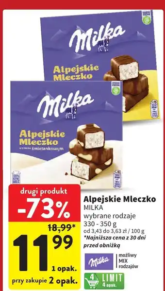 Intermarche Alpejskie Mleczko MILKA 330-350g oferta
