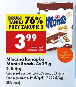 Biedronka Mleczna kanapka Monte Snack 4x29 g oferta