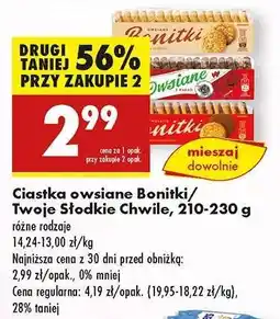 Biedronka Ciastka owsiane Bonitki/Twoje Słodkie Chwile, 210-230 g oferta