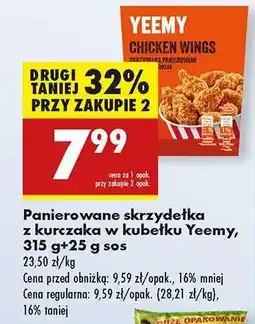 Biedronka Panierowane skrzydełka z kurczaka w kubetku Yeemy, 315 g+25 g sos oferta