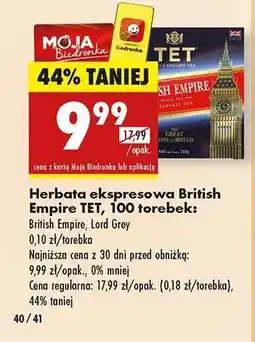 Biedronka Herbata ekspresowa British Empire TET, 100 torebek oferta