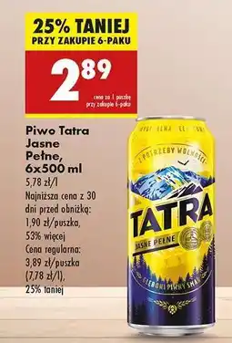 Biedronka Piwo Tatra Jasne Pełne 6x500 ml oferta